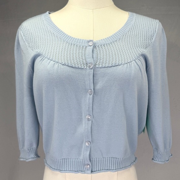 NWT Halogen Soft Coquette Cottage Blue Cropped Knit Cardigan Top Size S - Picture 1 of 10